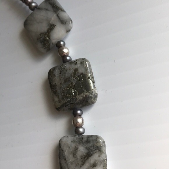 Vintage Handmade Quartz Pyrite Pearls Sterling Silver Necklace approx 16 inch - Picture 4 of 8